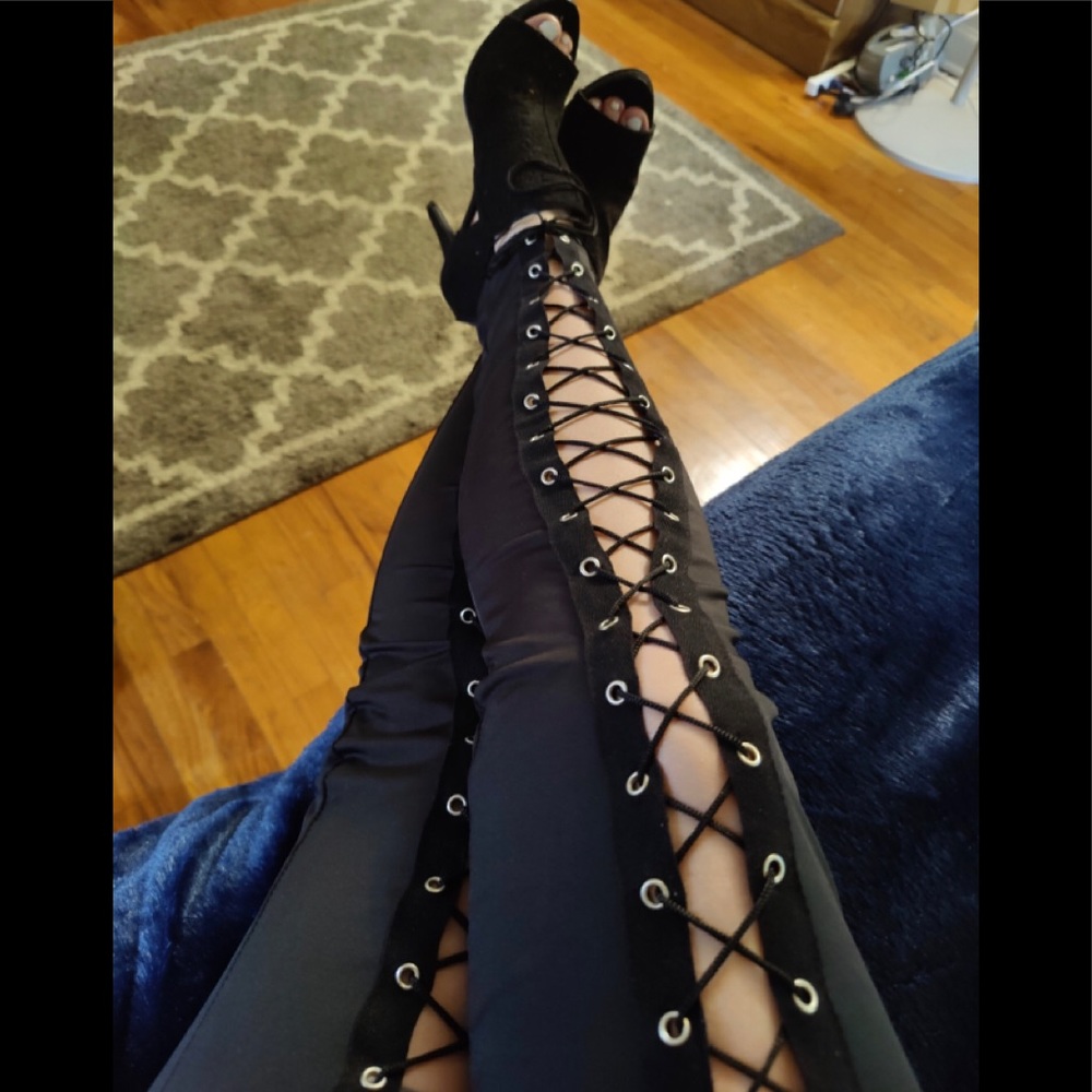 Hot❤️🔥NWT Sexy Lace Up Black Pants - Picture 6 of 14